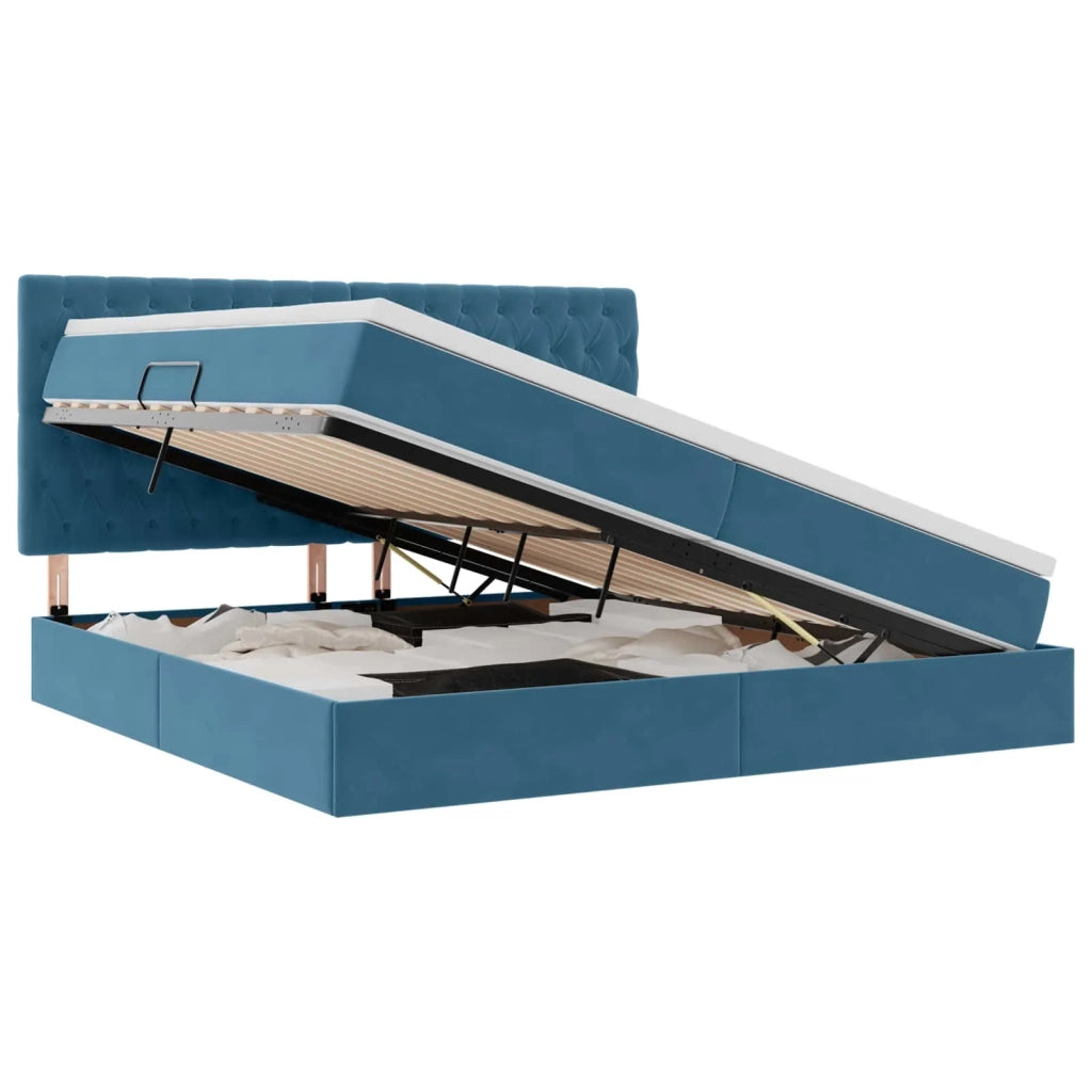 Letto con contenitore e materasso Blu Scuro 200 x 200 cm