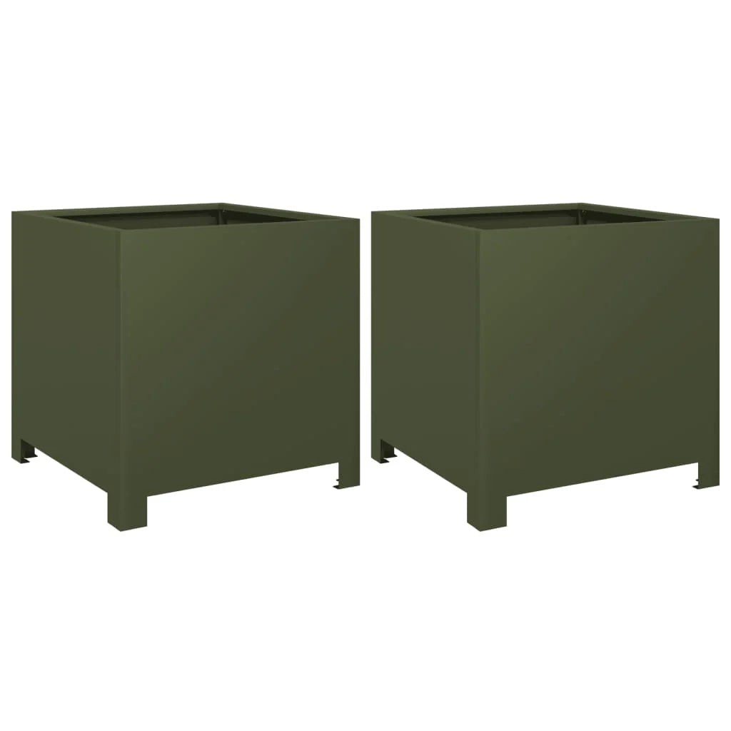 Fioriera aiuola rialzata fioriera aiuola giardino terrazza set da 2 verde oliva 40 x 40 x 40 cm acciaio verde 02_0039082