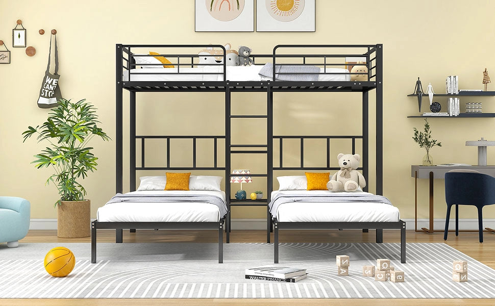Letto a castello triplo funzione tavolo metallo nero 90x200 cm