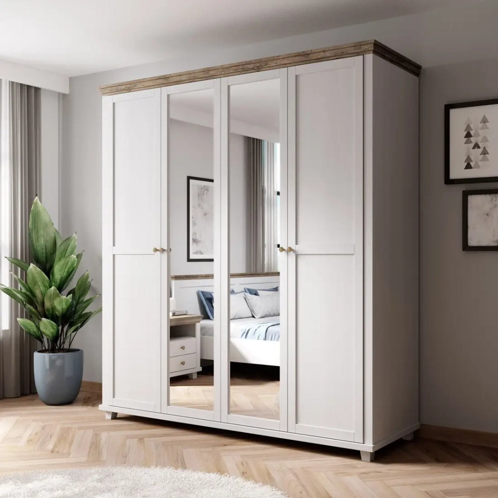 Armadio 200x220 con 4 porte. Colori bianco e rovere. Collezione ASSIA