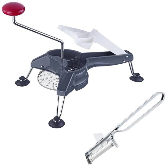 Set di affettatrici manuale frutta e verdura - con lama a disco - 2 pezzi - antracite/argento/rosa - acciaio inossidabile/ABS