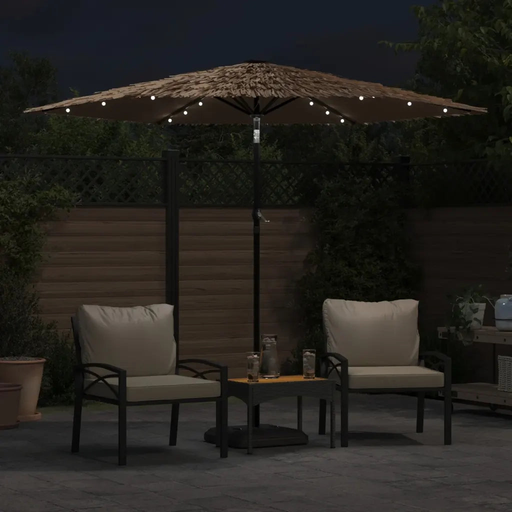 Ombrellone Giardino LED-Ombrello da Balcone e Palo in Acciaio Marrone 268x268x226cm