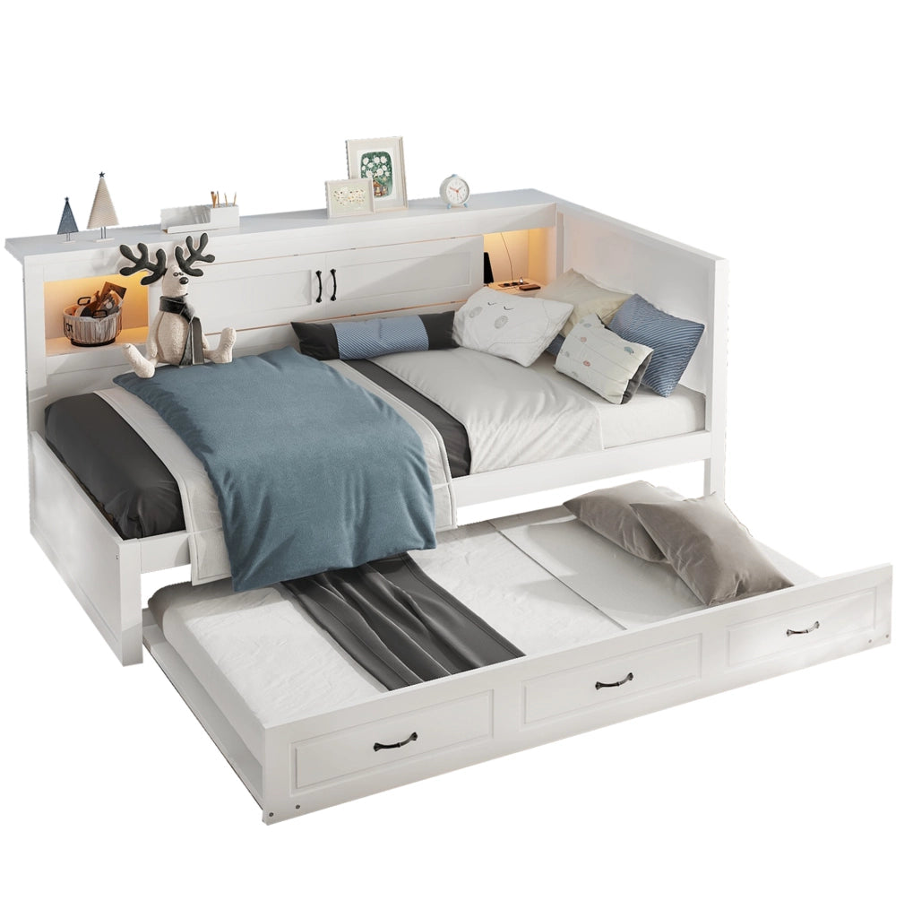 Divano letto 204.5x117.4x91.5 cm con letto estraibile; pannelli truciolari e MDF; bianco