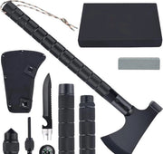 Pacchetto di Emergenza - Coltello Multifunzione - 11-in-1 Coltello - Coltello da Campo con 11 Funzioni - Coltello, Pietra per Fondere, Cerchio, Limo, Sega, Martello e Molti Altri - Utensile di Emergenza Ideale - Nero