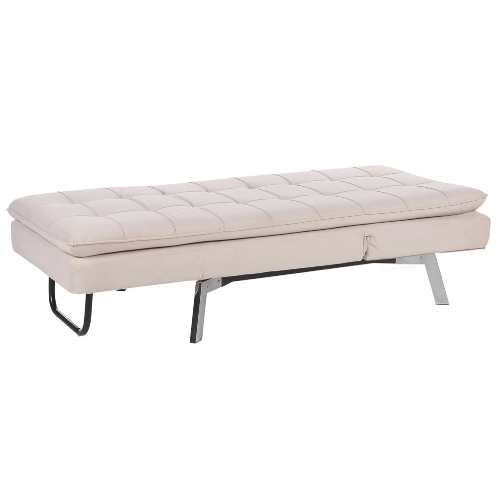 Chaise longue Velluto Beige capitonnè Schienale e Gambe Regolabili Modern Glam