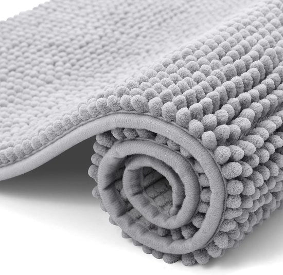 Matte da bagno in chenille luce grigia - 1 pezzo - 40 x 60 cm - antiscivolo - morbido - assorbente - lavabile