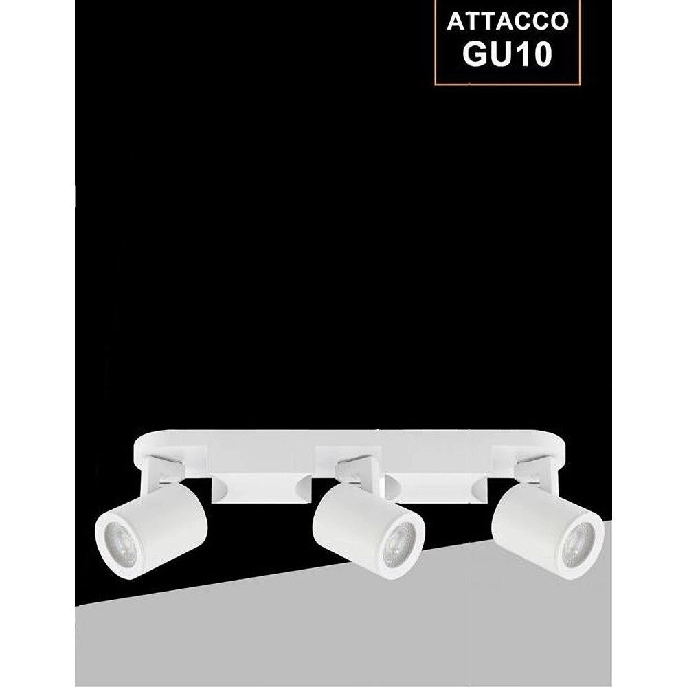 Trade Shop - Applique 3 Diffusori Orientabile Soffitto Parete Lampada Gu10 Bianco Nero Th8803 - Bianco