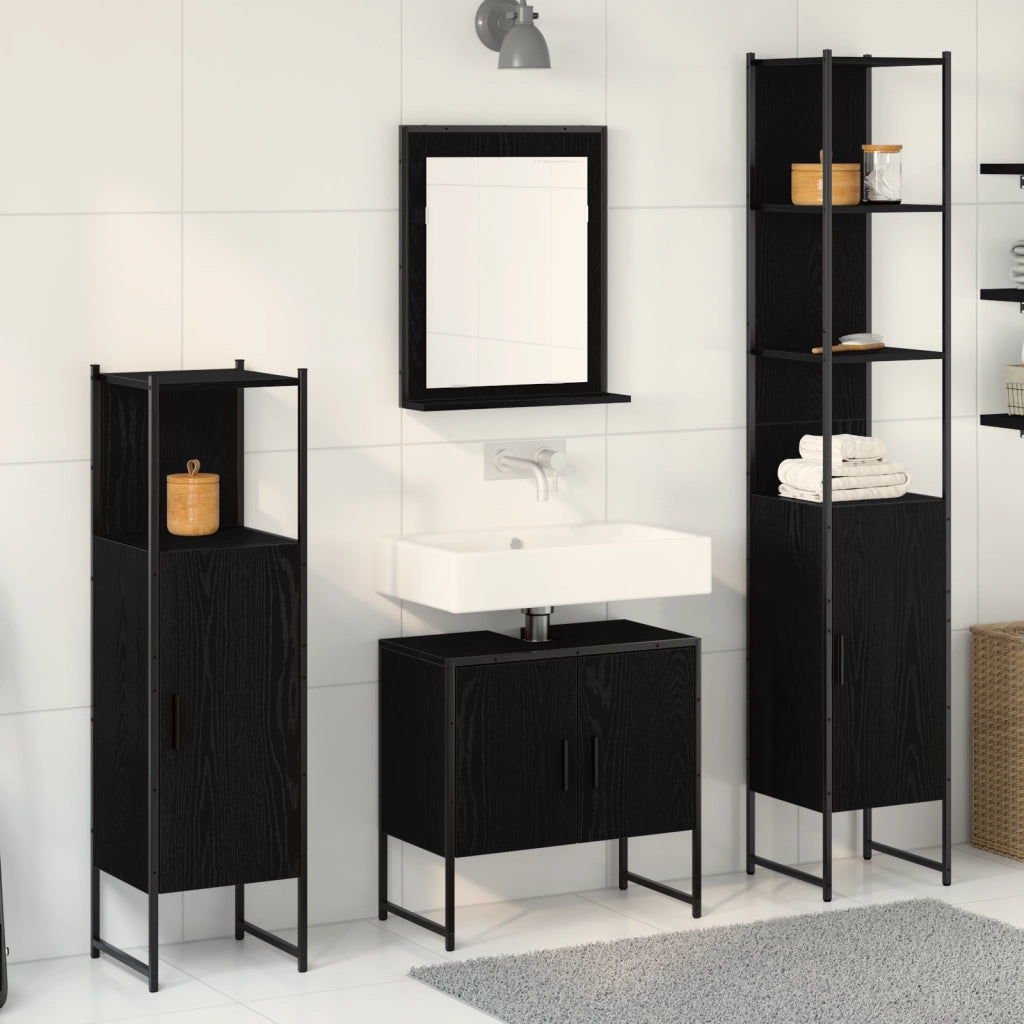 Set di mobili per bagno 4 pezzi rovere nero - Legno ingegnerizzato