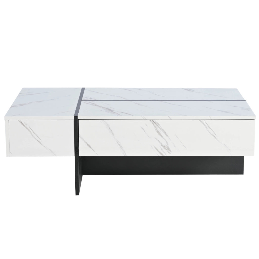 Tavolino da caffè 105x60x35 cm; 3 cassetti con LED controllati da app; pannello truciolare bianco