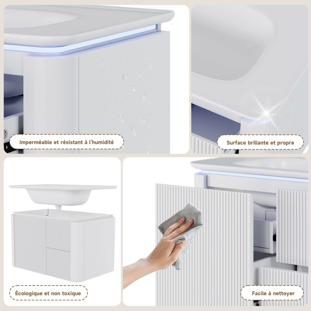 Mobile sottolavabo sospeso con lavabo integrato ¨C Minimal ¨C Bianco 80.5x47.5x51cm cassetti LED