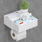 Houder per asciugamani per il water senza forare, houder di carta igienica con supporto per asciugamani Houder di carta igienica con pannello Bamboe houder di carta igienica per bagno, adesivo o senza forare, bianco