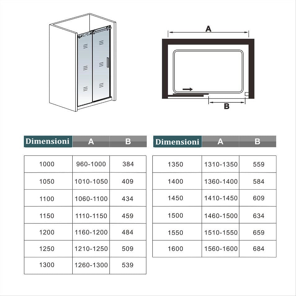 Box Doccia Per Nicchia Porta Scorrevole Ingresso Laterale in Vetro 8 mm Temperato Trasparente Anticalcare Telaio Cromato Lucido Finitura Oro 110x195 cm