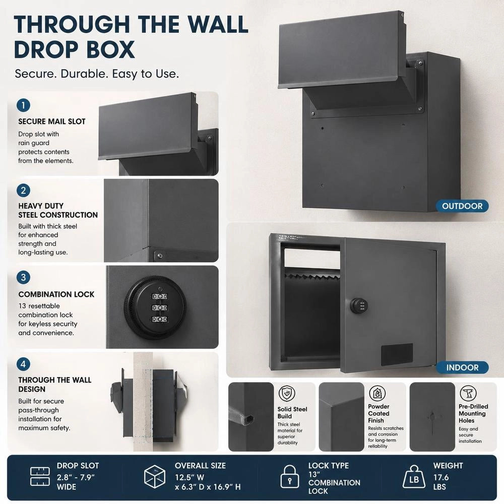 Through-the-wall Mailbox, Built-in Mailbox, 320x158x430mm, Dark Grey