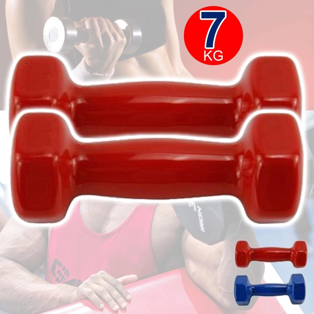 Trade Shop - Coppia Di Manubri In Vinile Da 7kg Ognuno Pesi Per Palestra Fitness Allenamento -