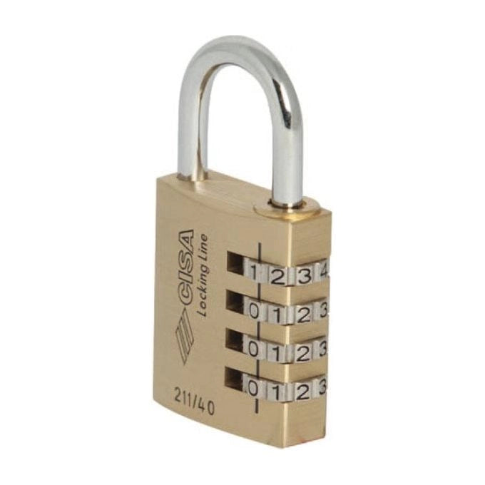 Cisa 21190 Locking Line Lucchetto a Combinazione Ottone 40mm Sistema 4 Dischi 10000 Combinazioni colore Ottone