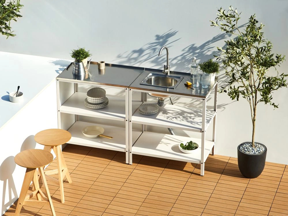 Set di cucina da esterno 2 elementi in acciaio inox bianco 2 isole da cucina lavello a leva cucina da esterno