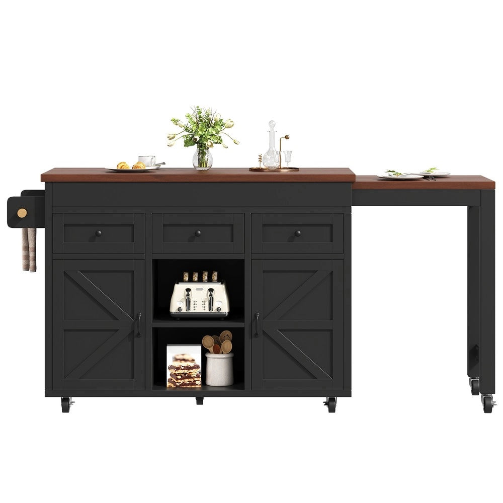 Tavolo da Pranzo Allungabile con Isola Cucina e Cassetti ¨C Xylo ¨C Nero, 131.5-210 cm