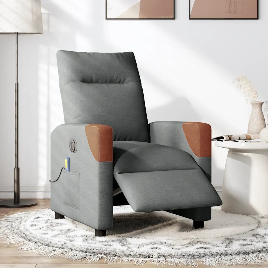 Divano Sedia-Poltrona Reclinabile Massaggio Elettrica Grigio Scuro Tessuto 481575