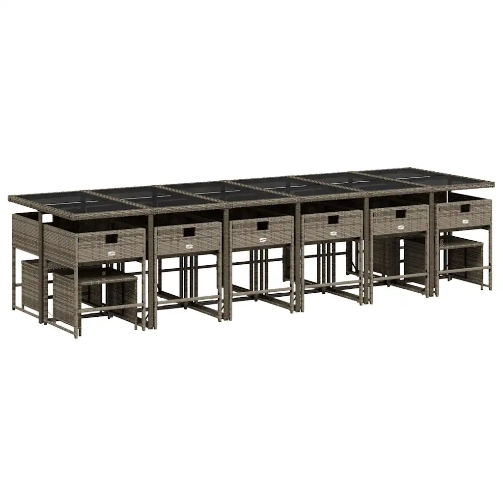 Set da Pranzo da Giardino 17pz con Cuscini Grigio in Polyrattan 3211364