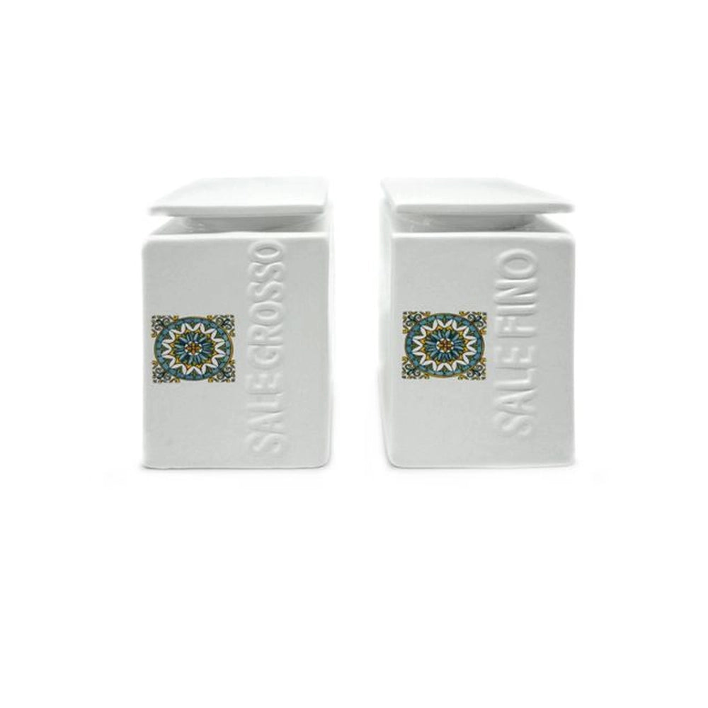 Set 2 Barattoli da Cucina in Ceramica Sale Fino Sale Grosso Decoro Fiore