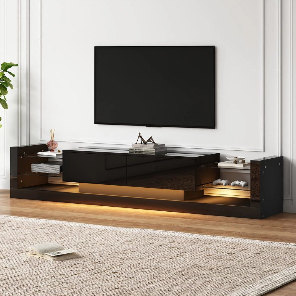 Mobile TV con LED e Ante in Vetro ¨C Xylo ¨C Bianco Lucido, 181 cm