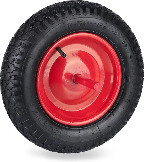 carrello a ruote - 3.50-8 - pneumatico - cerchio in acciaio - con pignone - fino a 120 kg - nero-rosso