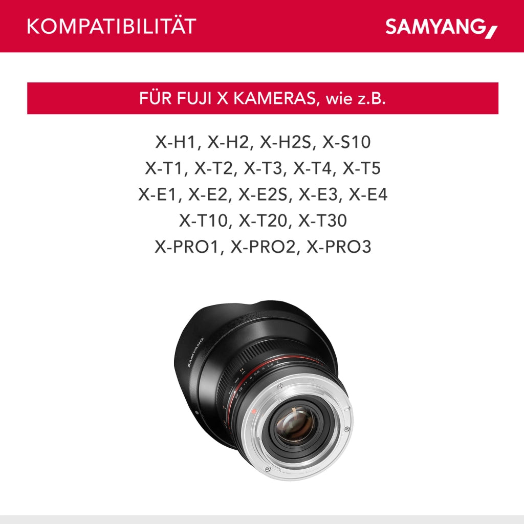 Obiettivo grandangolare fisso 12mm F2.0 APS-C per Fuji X-APS-C, MF – Fotocamera X-T5, X-H2, X-H2s, X-T4, X-T30, X-T30 II, X-T200, X-Pro3, X-A7, X-T100, X-T3 – nero