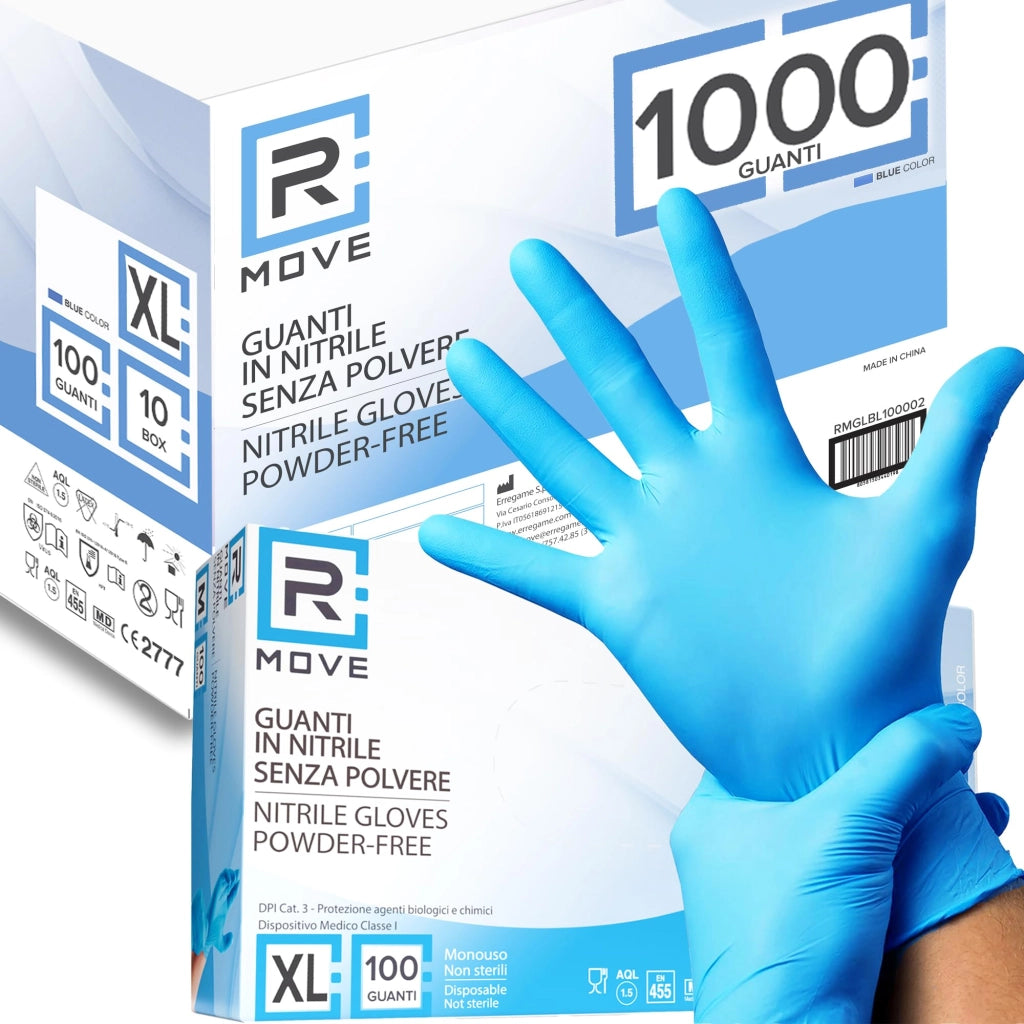 1000 guanti in Nitrile Blu XL senza polvere, senza lattice, ipoallergenici, 10 box da 100 guanti monouso per Estetisti, Tatuatori, Ambiti Medici