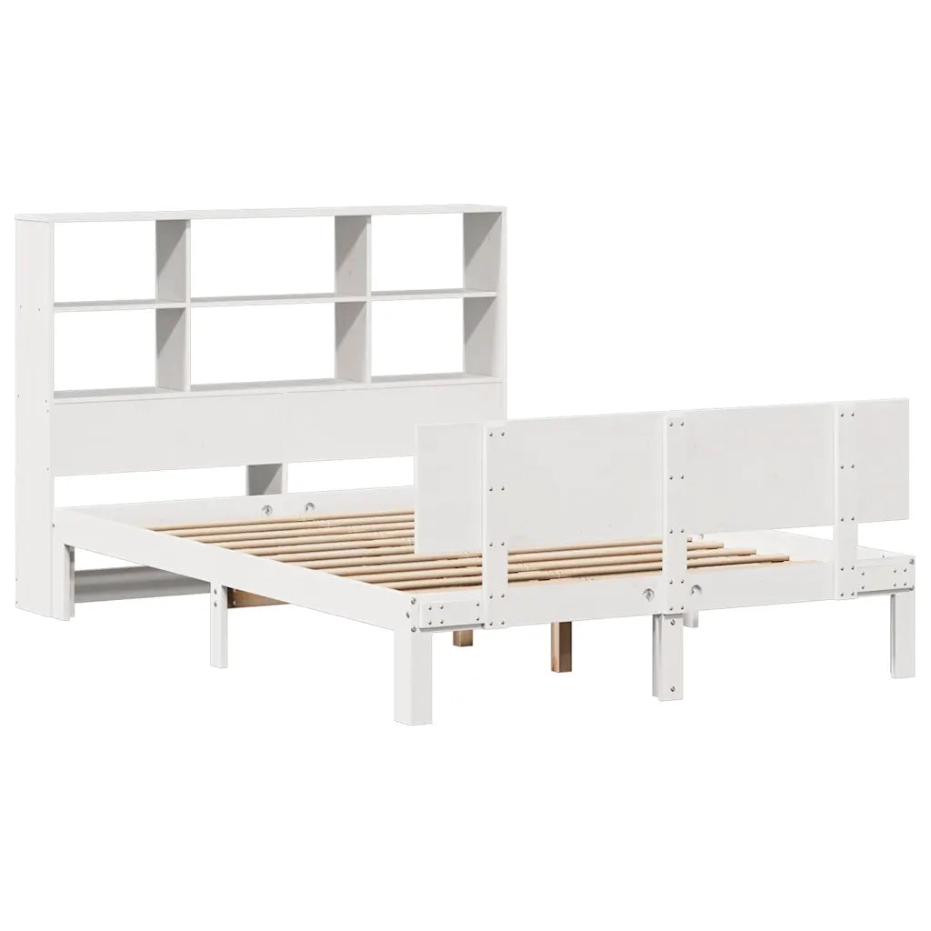 Letto Libreria senza Materasso-Struttura Letto con contenitore Bianco 160x200 cm Legno di Pino 348445