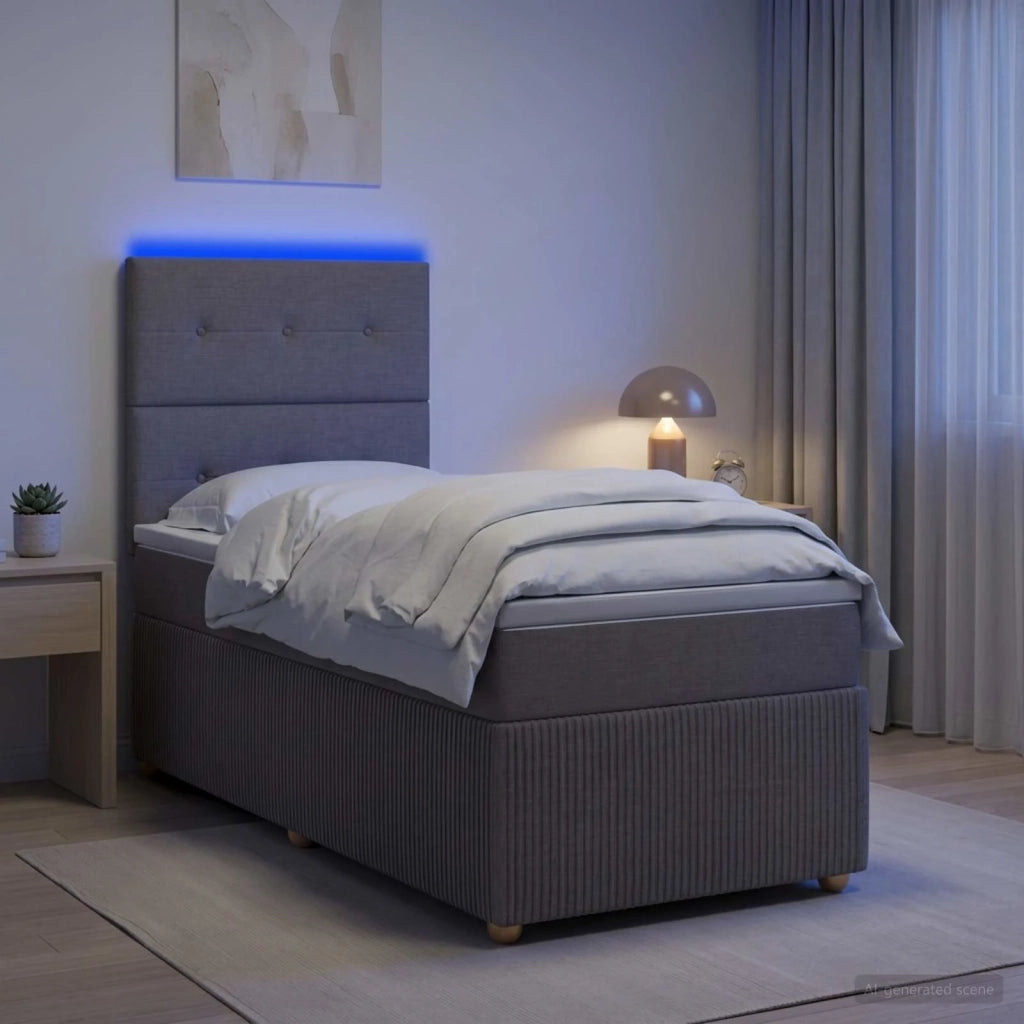 Letto Box Spring LED con Materasso Tortora 90 x 190 cm Tessuto 3455752