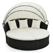 Divano letto rotondo in rattan PE con baldacchino retrattile 187 x 180 x 157 cm design moderno e versatile in bianco e nero 20_0012312