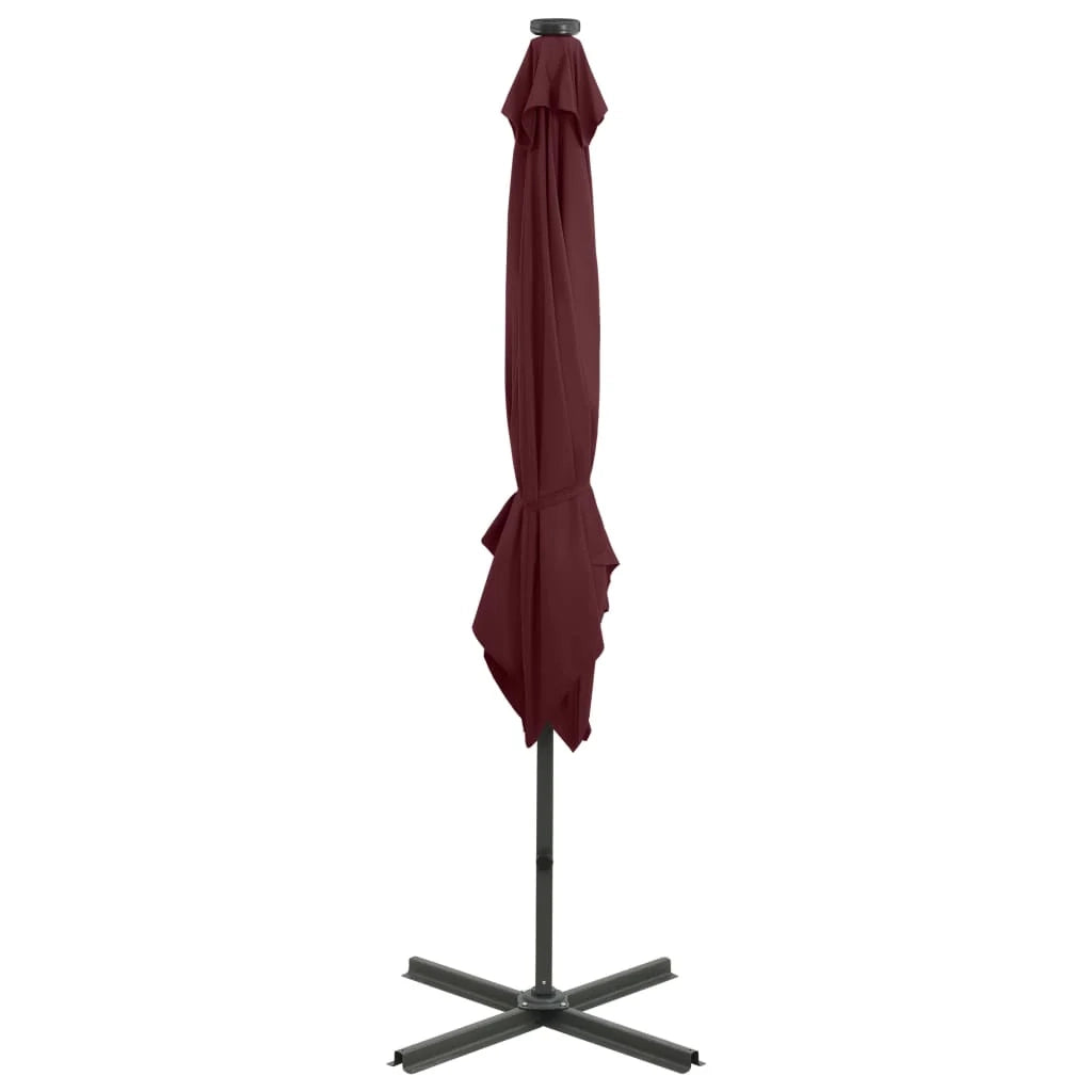 Ombrellone da giardino decentrato con palo e luci LED rosse 250 cm bordeaux 02_0008526