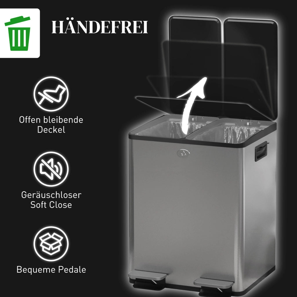 Doppio Cestino per la Raccolta Differenziata 2x20L ¨C zephmum ¨C Acciaio Inox e Plastica Argento