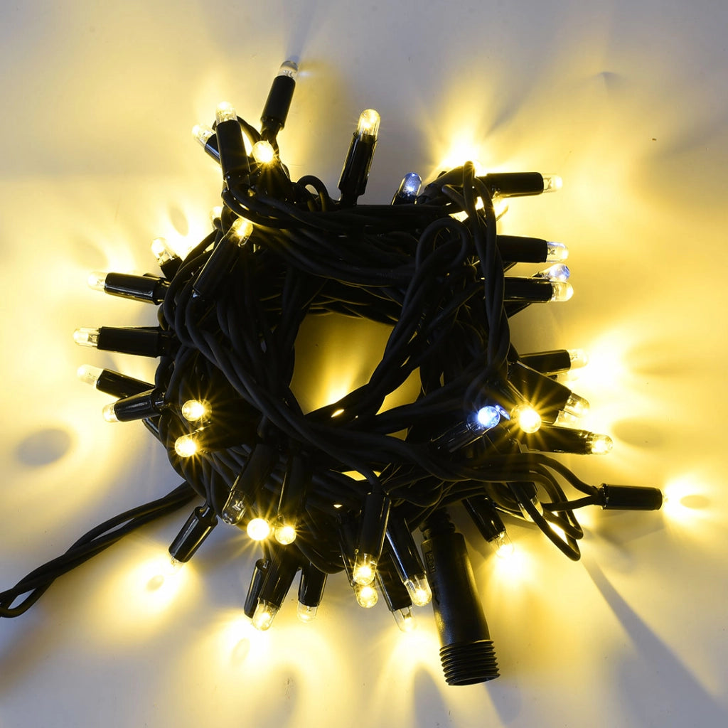 CATENA LUMINOSA PROFESSIONALE 100 MAXI-LED F8 CAVO NERO LUCE CALDA FISSA E BIANCA INTERMITTENTE - IDEALE PER FESTE MATRIMONI E GIARDINI