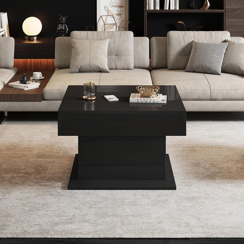 Tavolino geometrico - Xylo - 70x70cm piano girevole nero