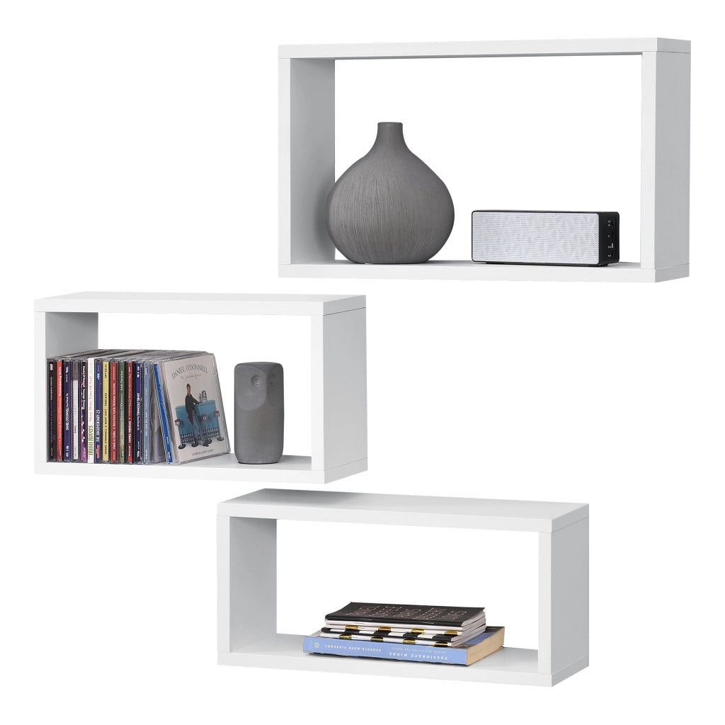Set di 3 Mensole Rettangolari Mandal da Parete - Bianco [en.casa]