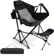 Sedia da Campeggio, Sedia Pieghevole per Esterni con Schienale e Poggiapiedi Regolabili, Poggiatesta, Porta Bicchiere e Borsa da Trasporto per Spiaggia, Giardino, Pesca, Supporta 150 kg (Nero)
