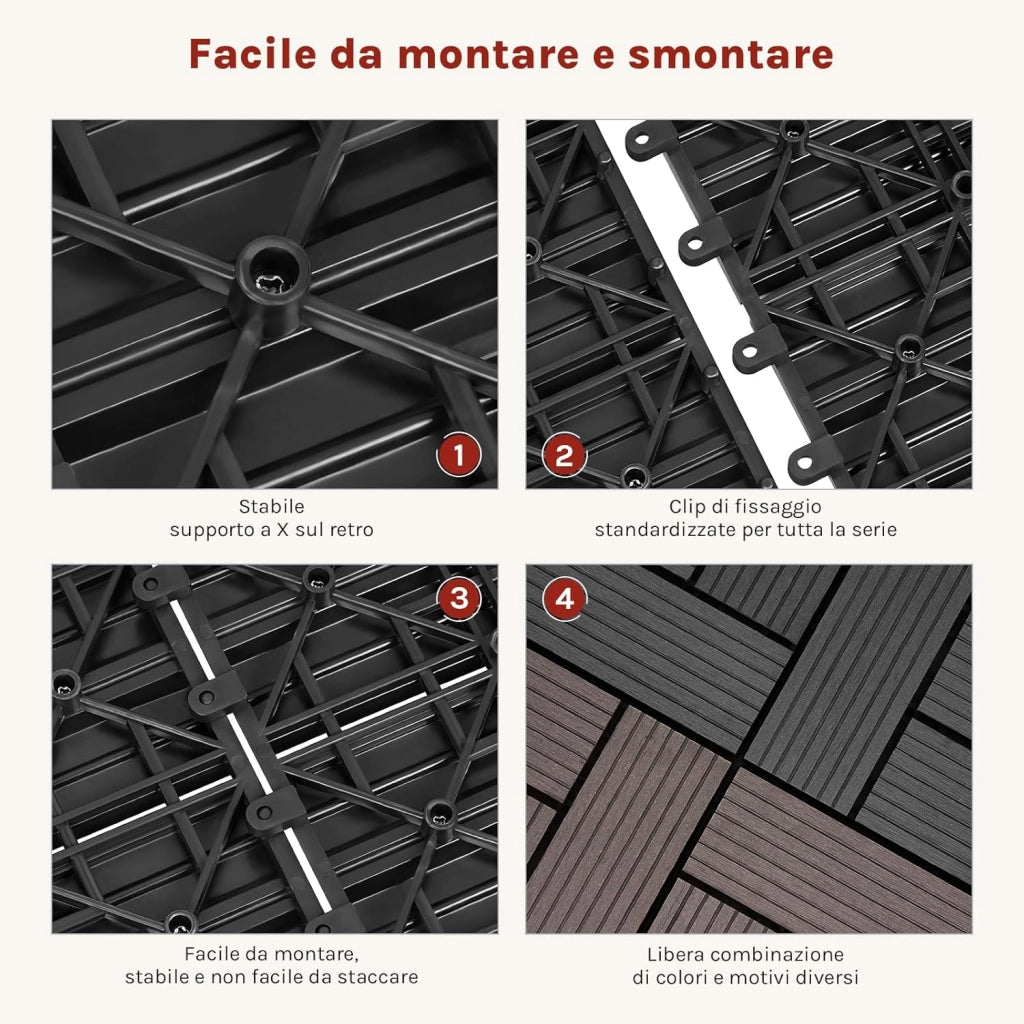 Pavimenti da Esterno Balcone/Giardino/Terrazza Piastrelle ad Incastro in WPC, Legno Composito Antracite (22 Pannelli / 2 ㎡)