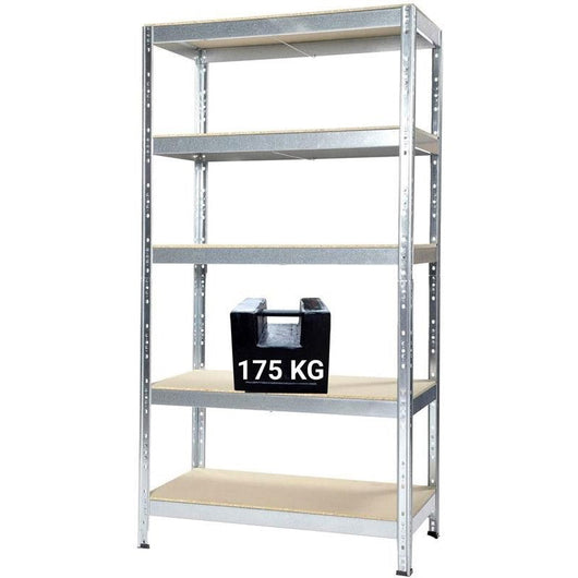 Scaffale in Metallo 5 Ripiani in Legno Truciolato 90x40x176 cm Joker Zincato
