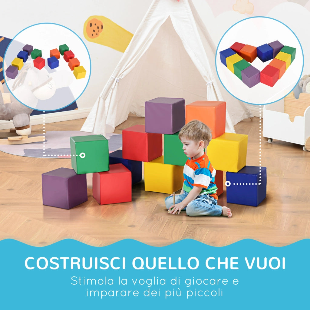 Set 12 Cubi Morbidi Giocattolo ¨C Xylo ¨C Schiuma PU EPE 20x20x20cm Multicolore