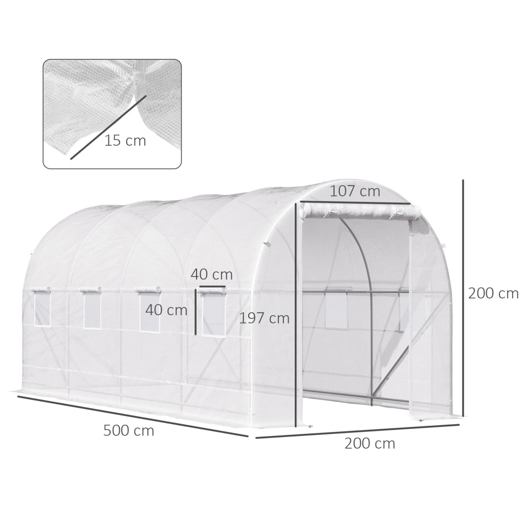 EasyComfort Serra da Giardino a Tunnel 5x2x2m con Struttura in Acciaio e Telo in Polietilene Bianco