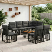 Set di divani da esterno 9 pcs Nero e Grigio scuro Poliestere 3437701