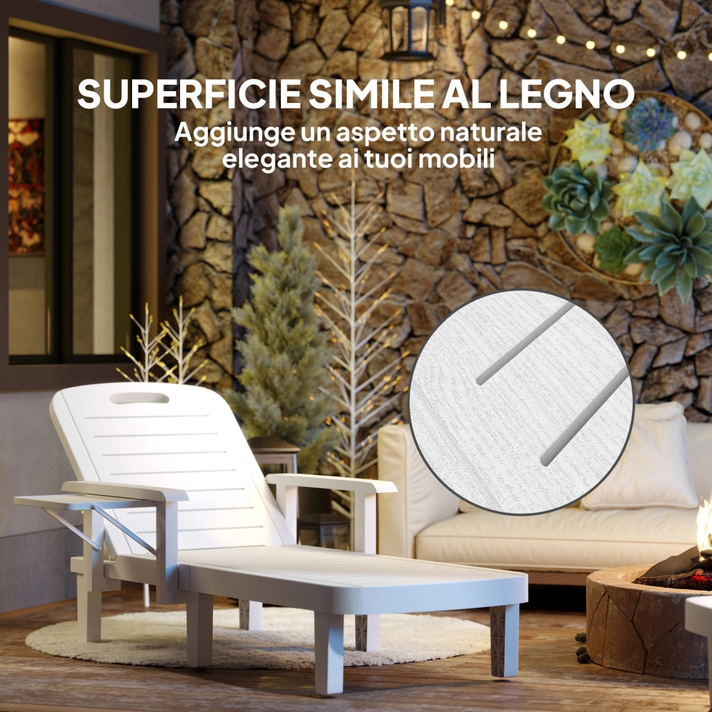 Set 2 Sdraio da Giardino con Tavolino e Braccioli ¨C Zephmum ¨C Polipropilene, Bianco, 79x158x88 cm