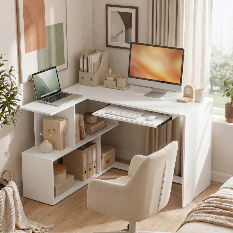 SCRIVANIA Angolare 90x50 cm + 100x30 cm Bianca