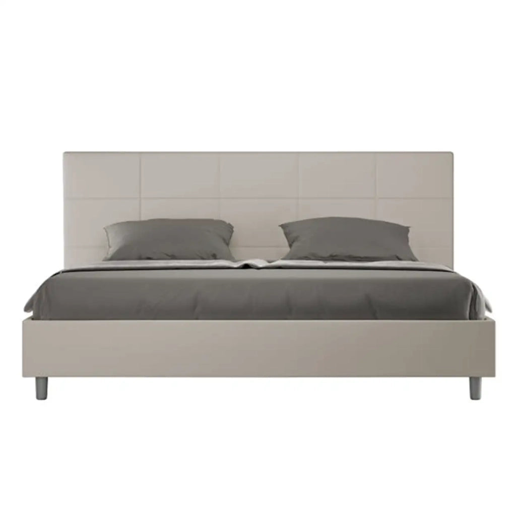 Letto matrimoniale king size con rete imbottito 200x210 similpelle tortora Mika