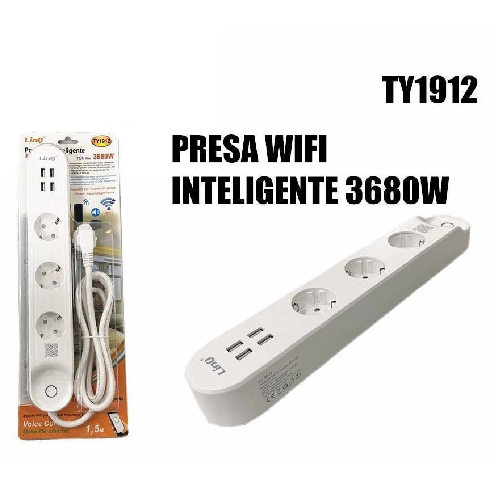Trade Shop - Multipresa Intelligente Corrente Wifi Domotica Android Ios 4 Usb 16a 3680w Ty1912 -