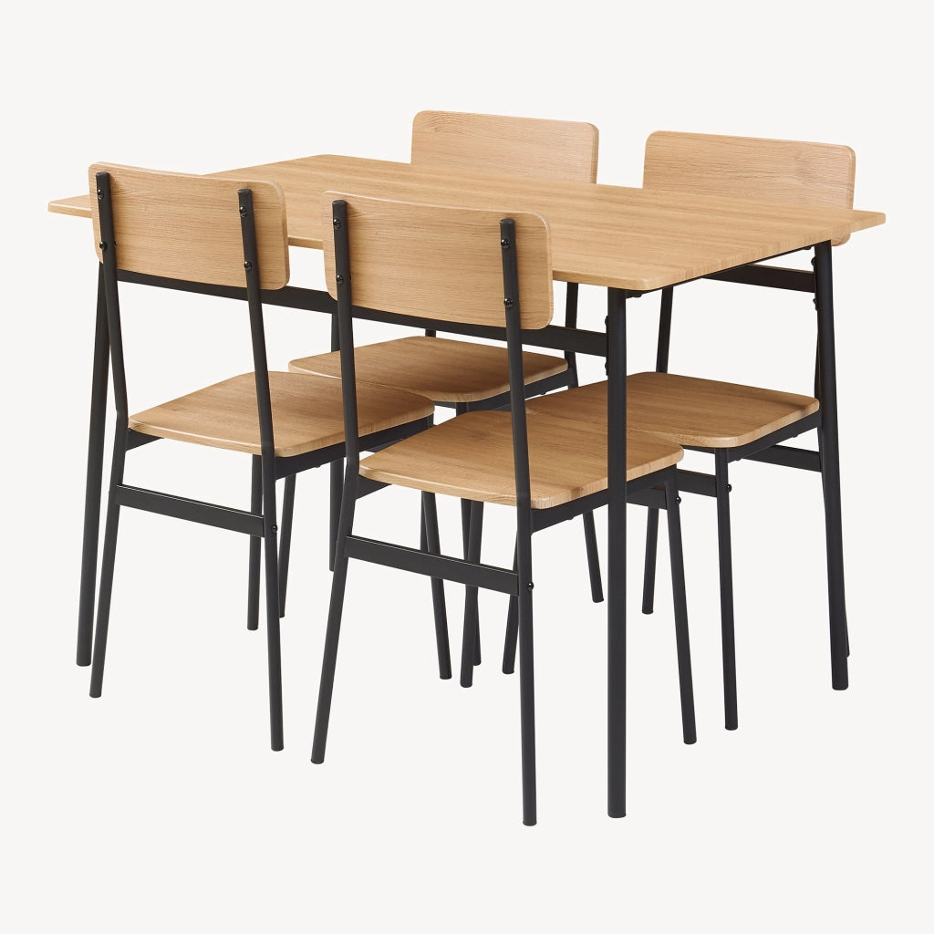 Set da Pranzo Pollenev Tavolo con Piano 100x70 cm e 4 Sedie - Effetto Rovere / Nero [en.casa]