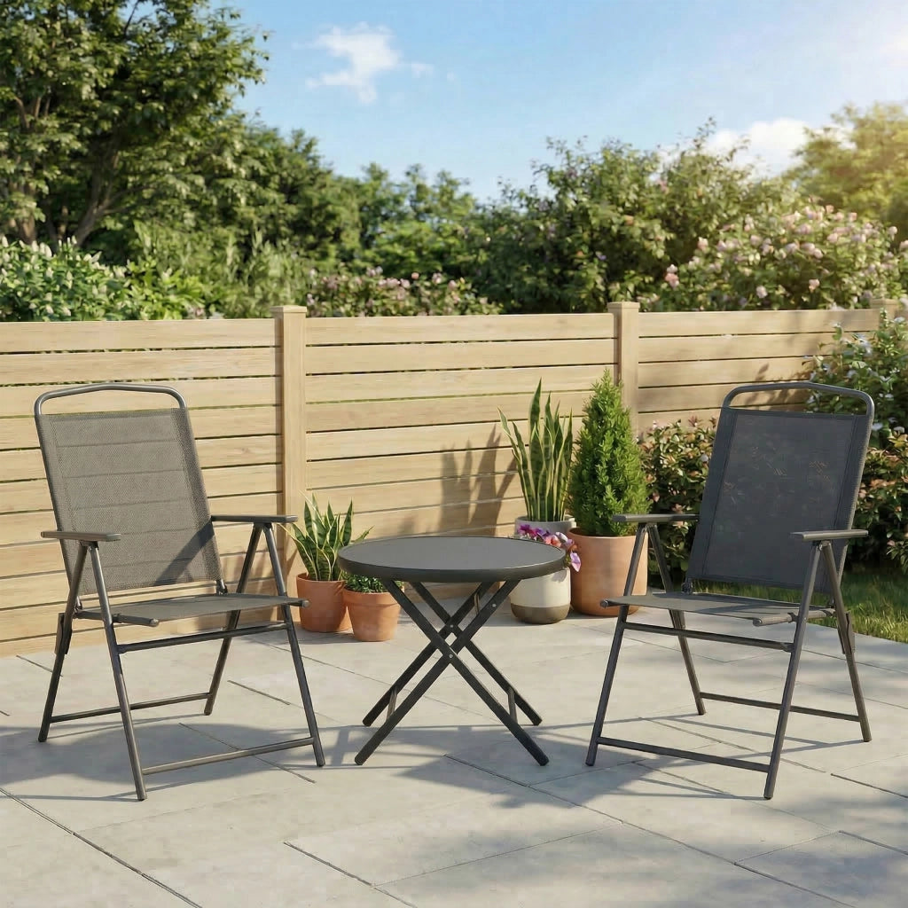 Set Giardino 3 Pezzi con Sedie e Tavolino ¨C Zephmum ¨C Grigio Scuro, Metallo