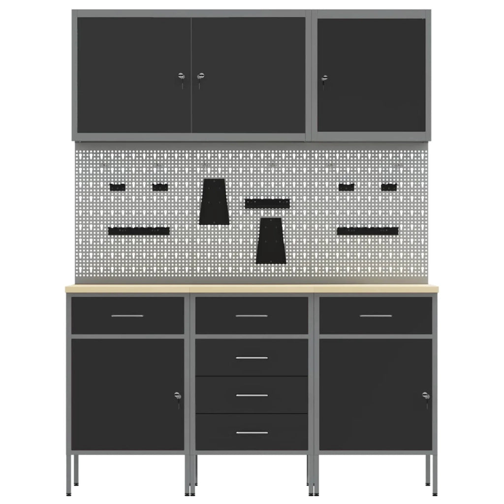 Mobile da lavoro 8 pcs Nero Legno ingegnerizzato e acciaio 3321440