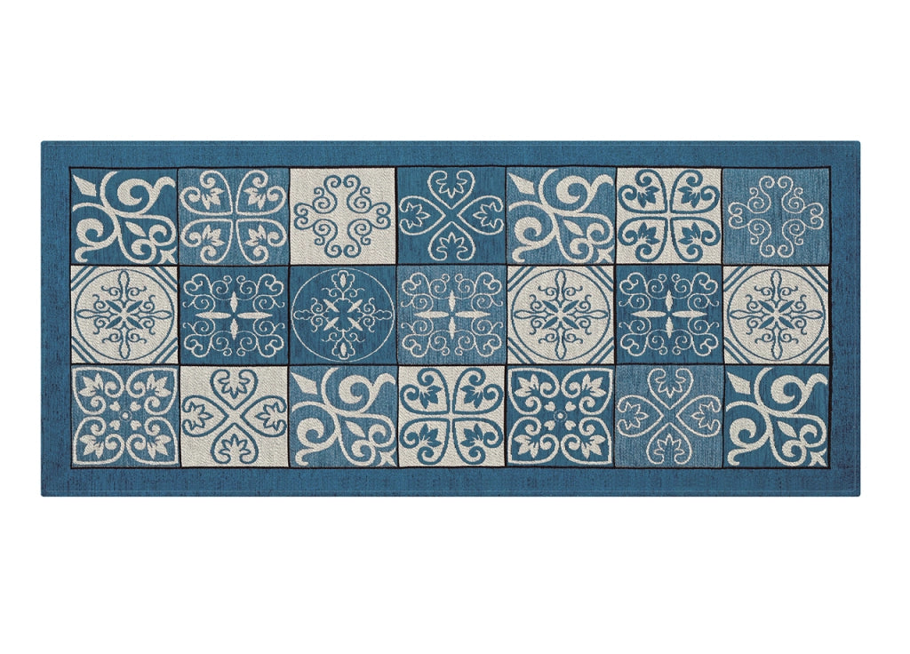 Tappeto Passatoia Runner Cucina Antiscivolo Lavabile Disegno Maiolica Suardi - 55x280 - Jeans